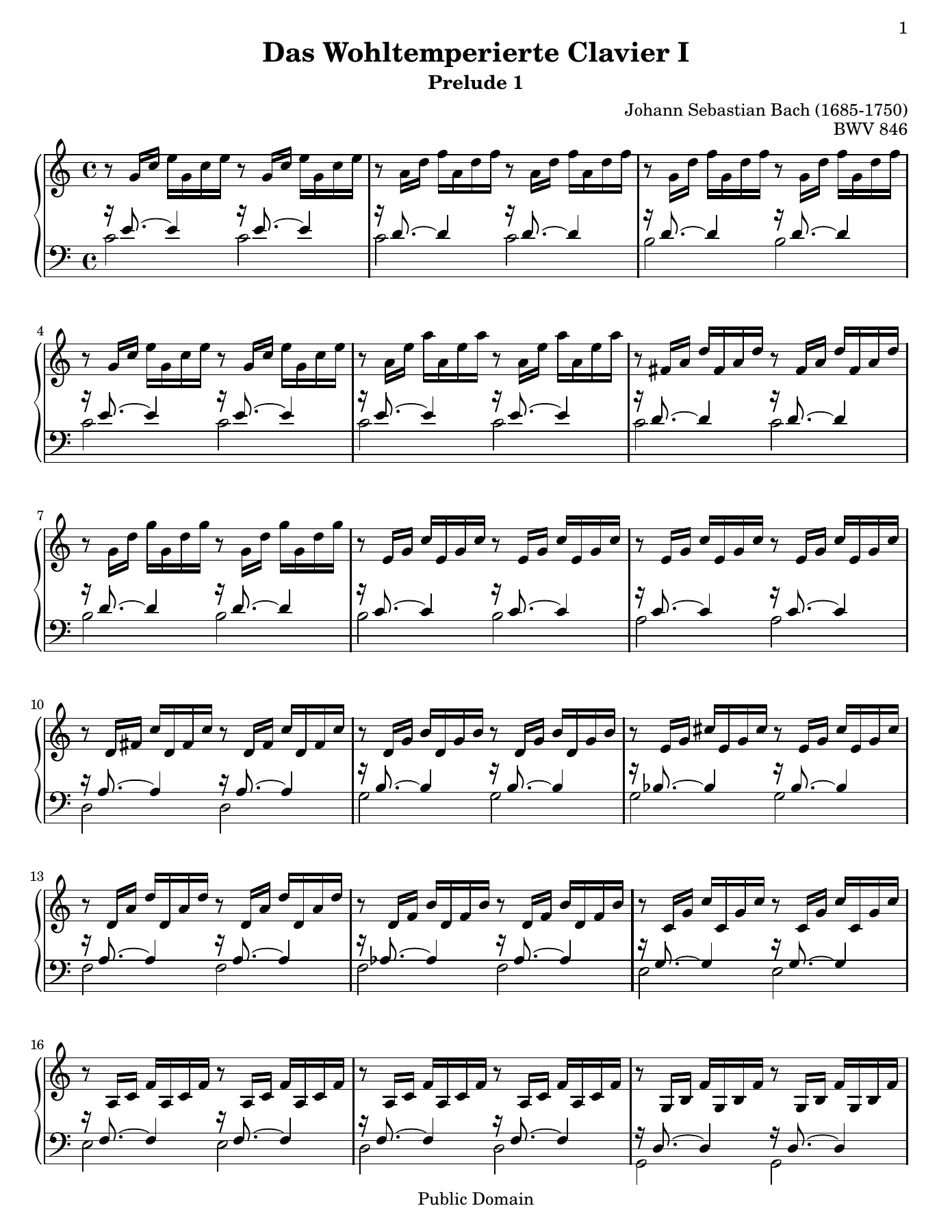 Bach: Prelude in C major, real public-domain sheet music