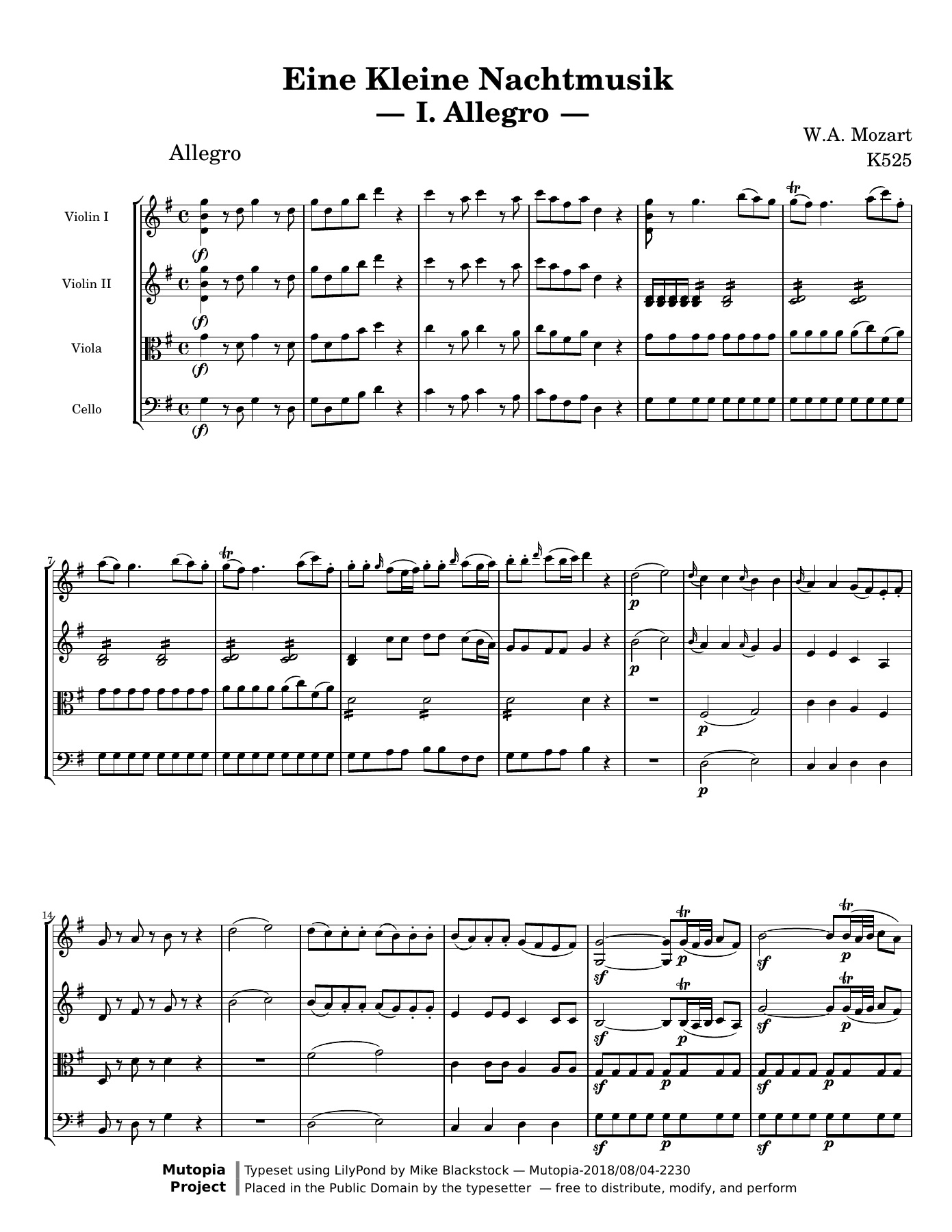 Mozart: Eine kleine Nachtmusik, real public-domain sheet music